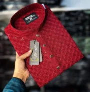 Panjabi -Black embroidered hand-chest and neck Feshwari cotton