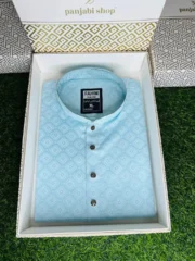 Panjabi -Black embroidered hand-chest and neck Feshwari cotton